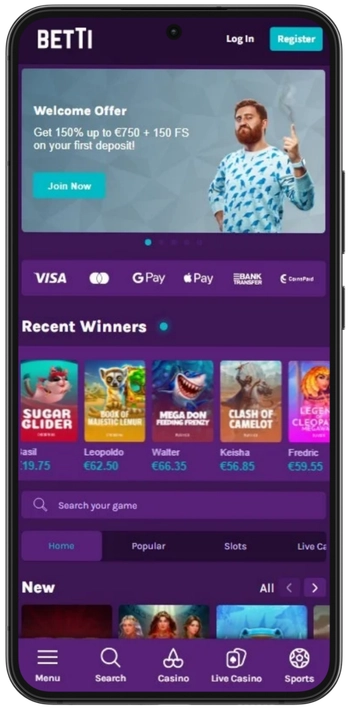 Betti Casino website open in browser