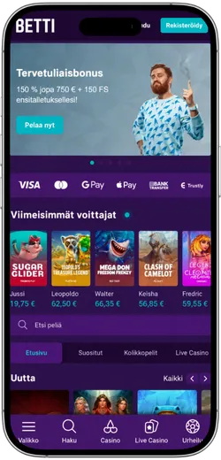 Betti Casino etusivu mobiilissa