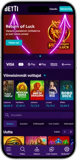 Betti Casino peliaula mobiilissa